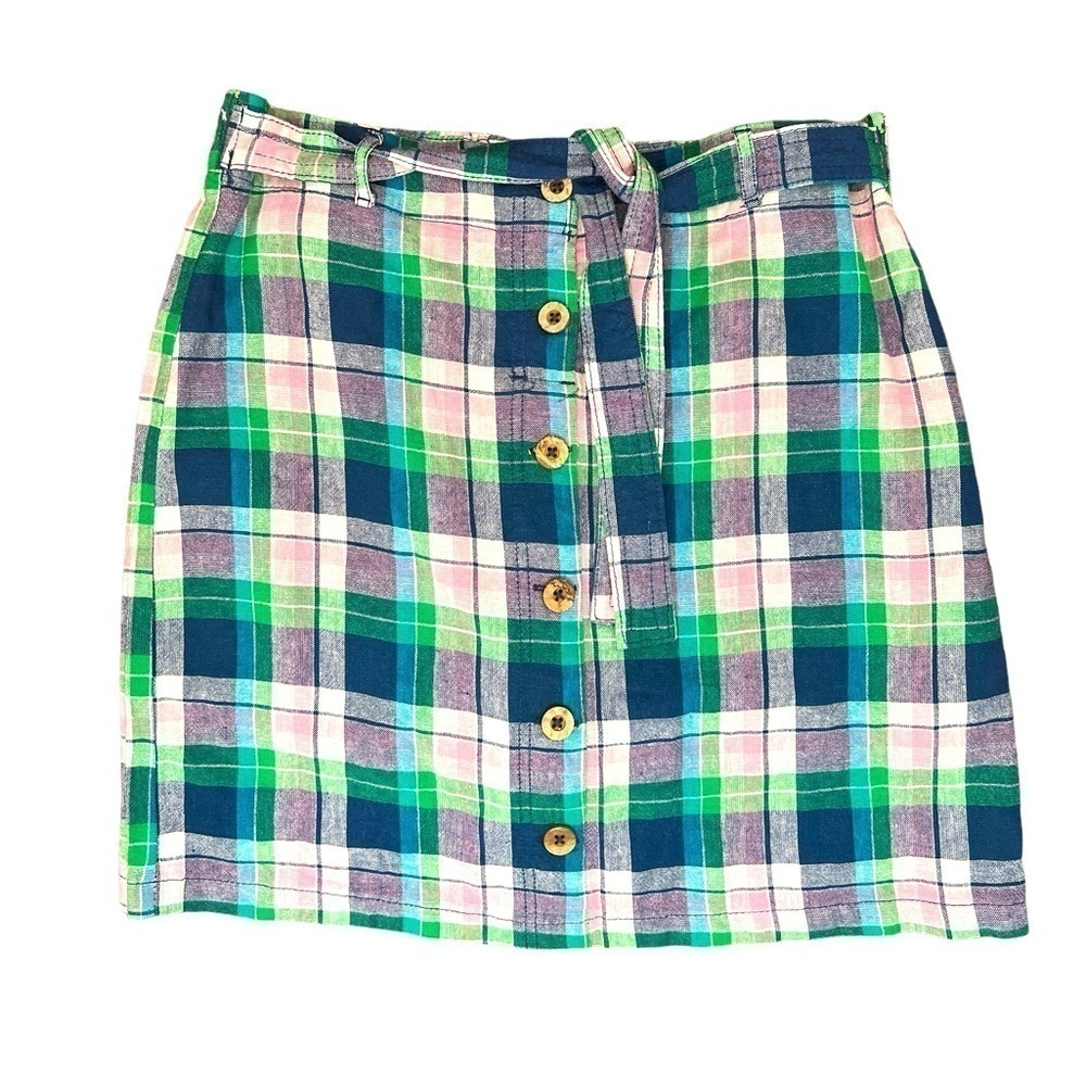 Dash Women’s Sz S Madras Plaid Linen Blend  Skort Skirt Elastic Waist